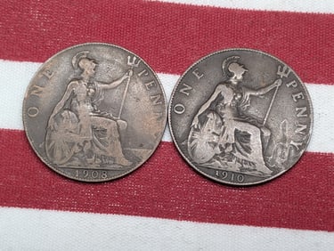 1908 & 1910 Great Britain Large Pennies