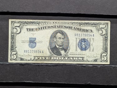 1934-D Five Dollar Silver Certificate- Off-Center Reverse