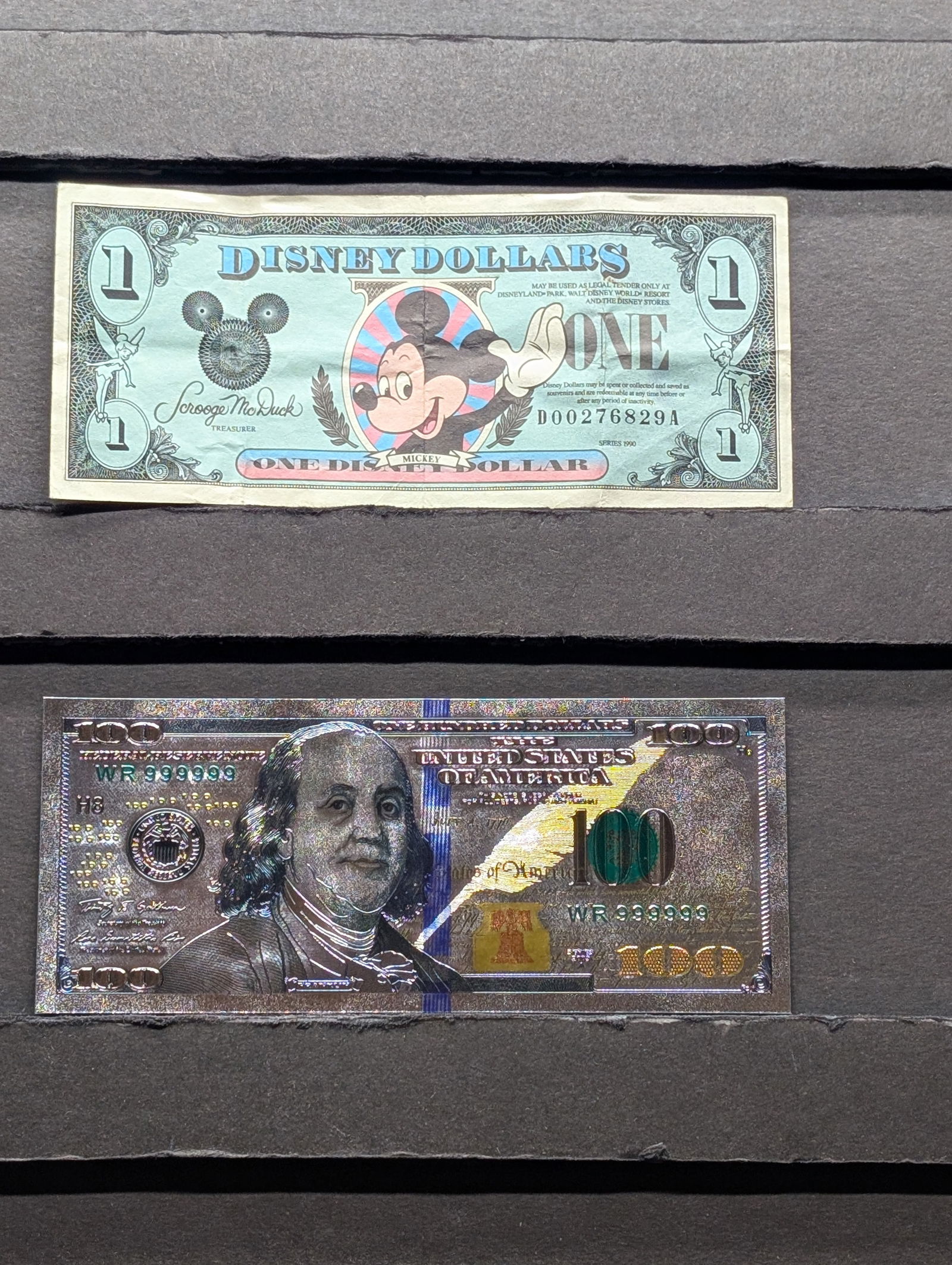 (2) Novelty Notes  Not Legal Tender Disney Dollar and One Hundred Dollar Note (1 of 5)