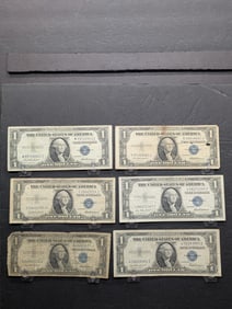 (6) 1935-F One Dollar Silver Certificates