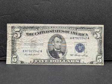 1953 Five Dollar Silver Certificate Off Center