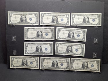 (10) 1957-B One Dollar Silver Certificates