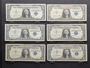 (6) 1957-B Star One Dollar Silver Certificates