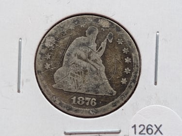1876 Seated Liberty Quarter - AG, Initials Scratched On Both Sides