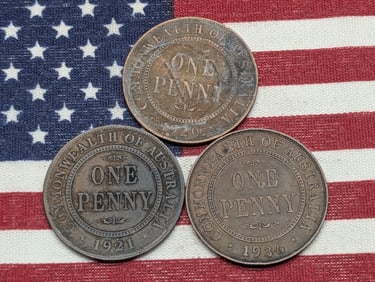 1920, 1921, & 1936 Australia One Pennies