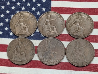 1920, 1921, 1922, 1927, 1928, & 1929 Great Britain One Pennies