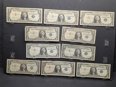 (10) 1957-A One Dollar Silver Certificates  Fair Condition