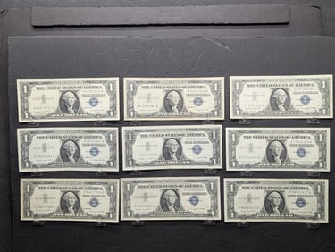 (9) 1957-A One Dollar Silver Certificates  Good Condition