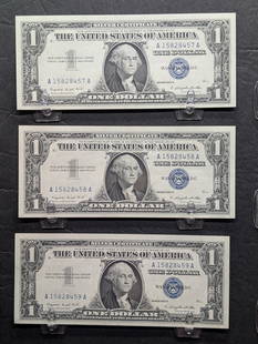 (3) 1957-A One Dollar Silver Certificates in Consecutive Order   Excellent Condition: (3) 1957-A One Dollar Silver Certificates in Consecutive Order Excellent Condition
