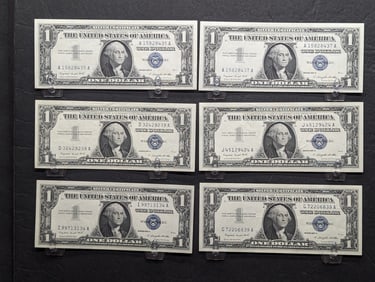 (6) 1957-A One Dollar Silver Certificates  Excellent Condition