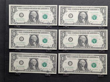 (6) 2003-A One Dollar Star Federal Reserve Notes in Consecutive Order