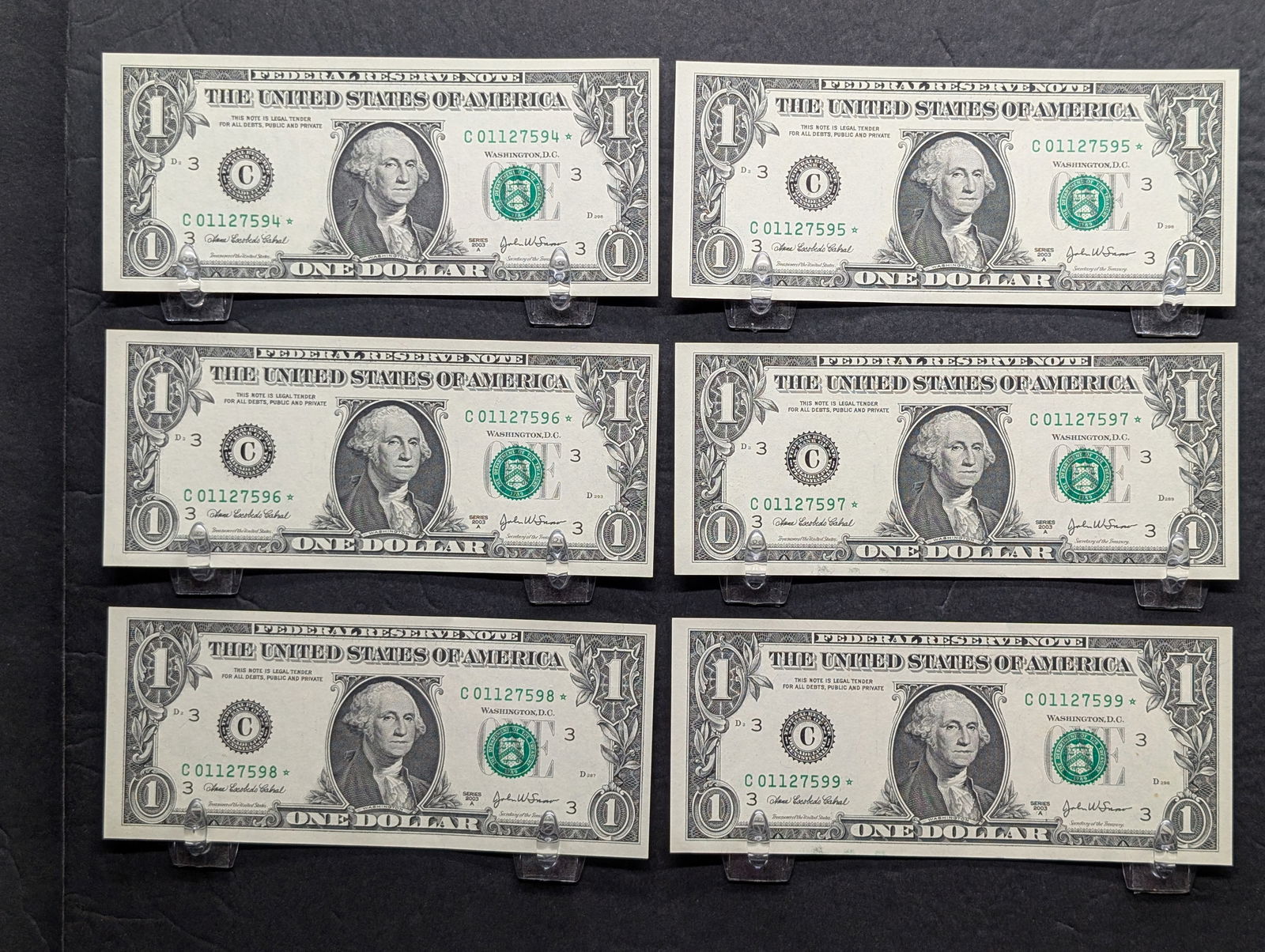 (6) 2003-A One Dollar Star Federal Reserve Notes in Consecutive Order (1 of 4)