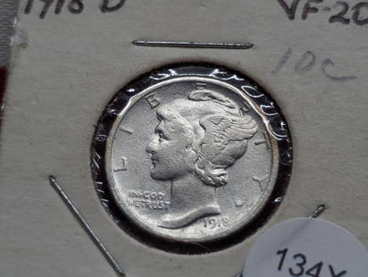 1918-D Mercury Dime - VF: 1918-D Mercury Dime - VF
