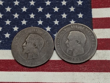 1854-B & 1855-A France Ten Centimes, Napoleon The Third