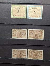 (6) 1939 & 1943 Italy Currency Notes