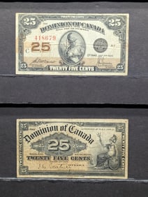 1900 & 1923 Dominion of Canada 25 Cent Currency Notes