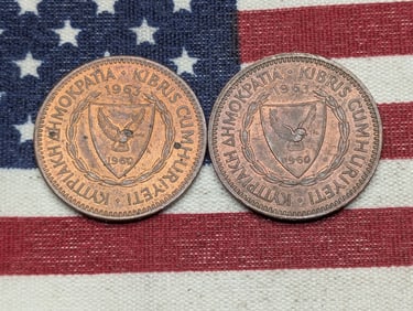 (2) 1963 Cyprus 5 Mils Coin