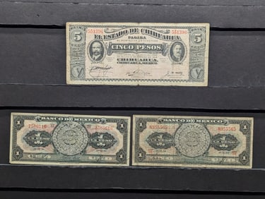 1915 Five Pesos & (2) 1954 One Pesos Mexico Currency Notes