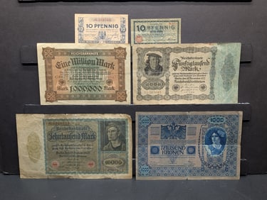 1902, 1917, 1918, (2) 1922, & 1923 European Currency Notes