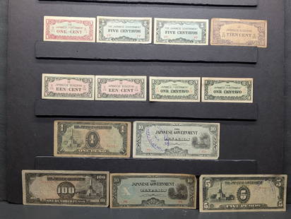 (13) Assorted WW2 Currency Japanese Notes: (13) Assorted WW2 Currency Japanese Notes