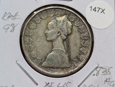 1958-R Italy 500 Lire Coin - XF, 83.5% Silver, 11 Gr.
