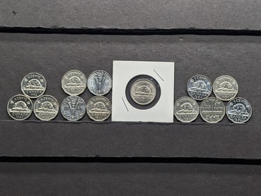 (13) Mixed Date Canada 5 Cents, Includes (2) Victory Nickels