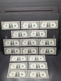 (18) 2021 One Dollar Federal Reserve Notes  3 Sets of 2 in Sequence, 2 Sets of 3 in Sequence, and 5