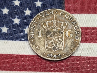 1944-D Curacao 1 Gulden, 72% Silver, 10 Gr.
