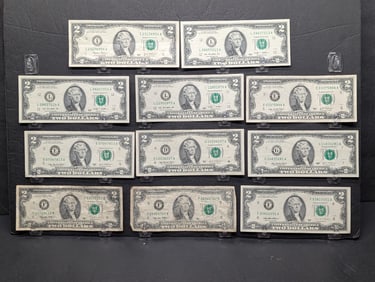 (11) Two Dollar Federal Reserve Notes  (3) 1995, (1) 2003 (4) 2003-A, (3) 2009