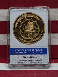 Gold Layered Symbols of Freedom Archival Collection Statue of Liberty Medal 24k Gold Layered: Gold Layered Symbols of Freedom Archival Collection Statue of Liberty Medal 24k Gold Layered