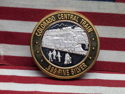 Colorado Central Station Casino  "Colorado Central Train" Gaming Token .999 Fine Silver Center: Colorado Central Station Casino "Colorado Central Train" Gaming Token .999 Fine Silver Center