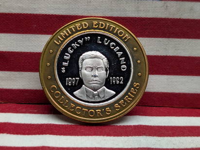 Colorado Central Station Casino "Lucky Luciano" Gaming Token .999 Fine Silver Center: Colorado Central Station Casino "Lucky Luciano" Gaming Token .999 Fine Silver Center