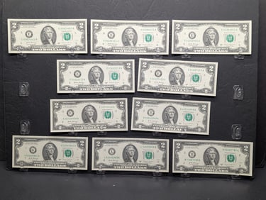 (10) 2017-A Two Dollar Federal Reserve Notes  6 w/ Lower Serial Number's
