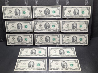 (13) 2013 Two Dollar Federal Reserve Notes 2 in Sequence