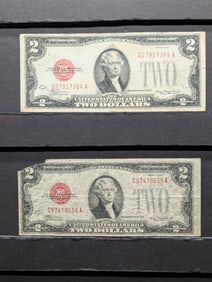 (2) 1928-D  Red Seal Two Dollar Legal Tender Notes