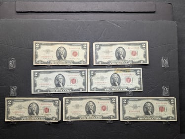 (7) Red Seal Two Dollar Legal Tender Notes   (5) 1953, (1) 1953C, (1) 1963