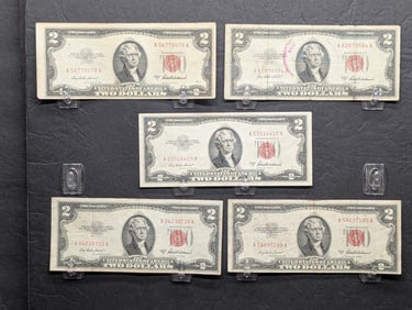 (5) 1953A Red Seal Two Dollar Legal Tender Notes