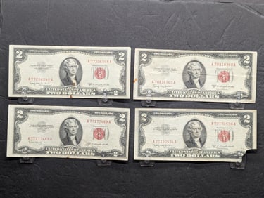 (4) 1953C Red Seal Two Dollar Legal Tender Notes