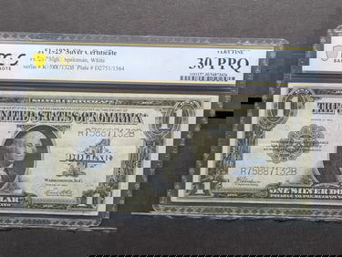 1923 One Dollar Silver Certificate, Large Size Note, Graded PCGS Very Fine 30 PPQ