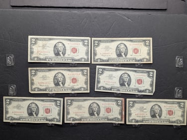 (7) 1963 Red Seal Two Dollar Legal Tender Notes
