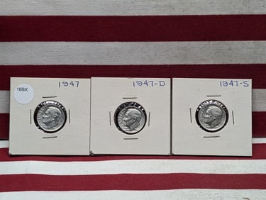 1947 P,D,S 90% Silver Roosevelt Dimes