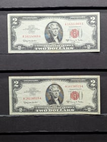 (2) 1963A Red Seal Two Dollar Legal Tender Notes