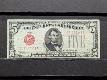 1928 C Red Seal Five Dollar Legal Tender Note