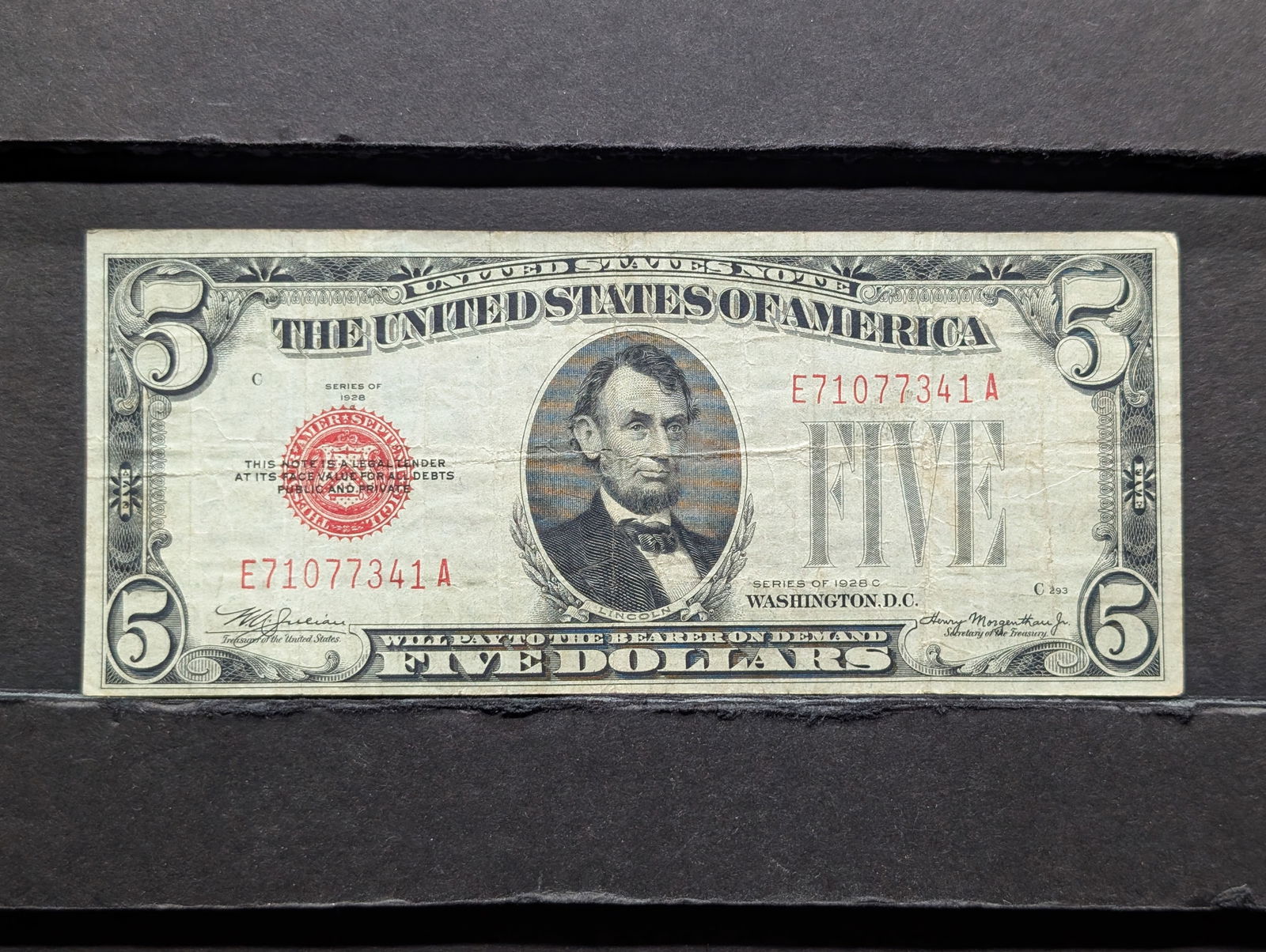 1928 C Red Seal Five Dollar Legal Tender Note (1 of 3)