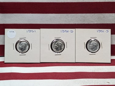 1951 P,D,S 90% Silver Roosevelt Dimes