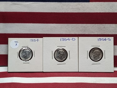 1954 P,D,S 90% Silver Roosevelt Dimes