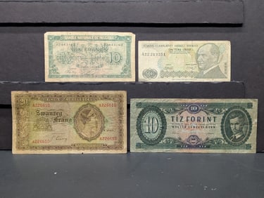(4) Assorted European Notes World Currency