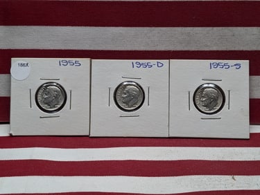 1955 P,D,S 90% Silver Roosevelt Dimes