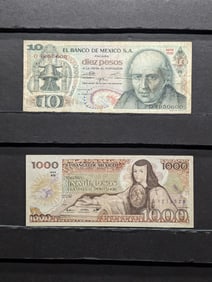(2) Assorted Mexican Notes World Currency