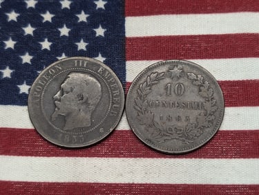 1855 Napolean III & 1863 Italia 10 Centesimi Coins